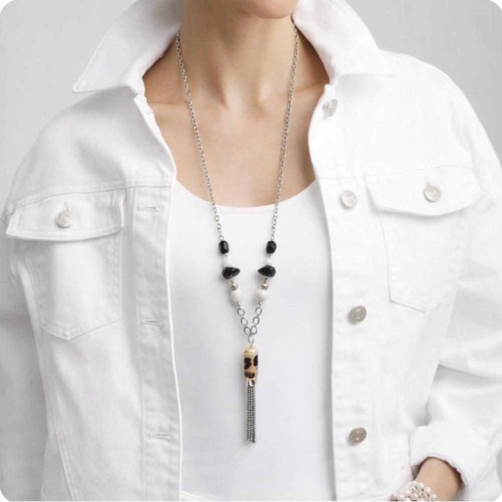 Chico’s Animal Print Tassel Necklace